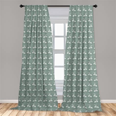 Green Curtains 2 Panels Set Victorian Style Swirled Branches Twings