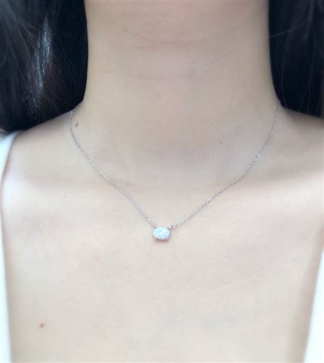 Tiny Opal Necklace White Opal Necklace Genuine Opal Etsy Uk