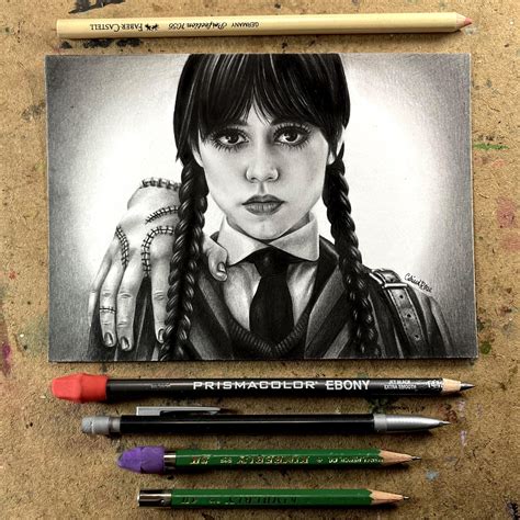My Attempt At Jenna Ortegawednesday Addams With Pencils Rdrawing
