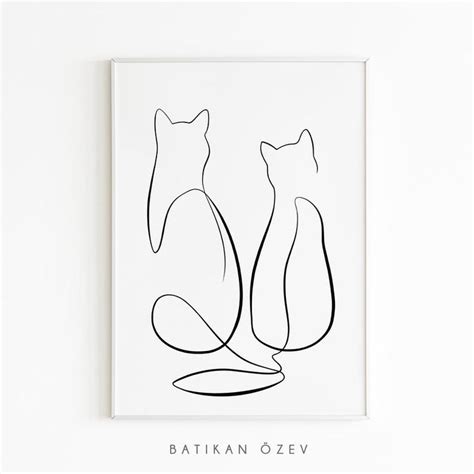 Cat Line Art Poster Minimal Decor Two Cats Print Minimal Etsy Cat Line Art Minimalist Cat