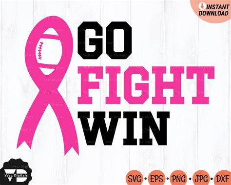 Go Fight Win Cancer Pink Ribbon Svg Football Cancer Svg Etsy