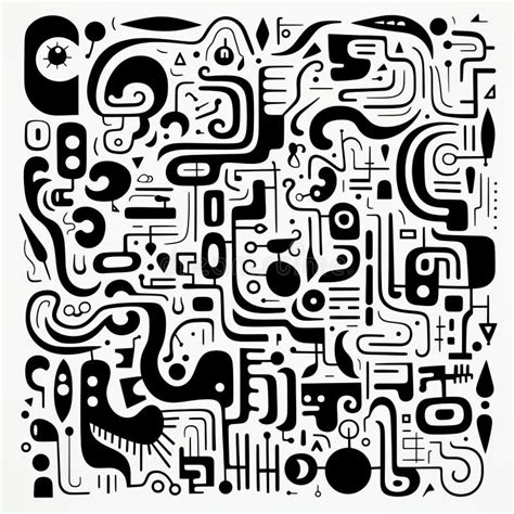 Exploring Texture And Circuitry Vector Doodle In Black And White Stock