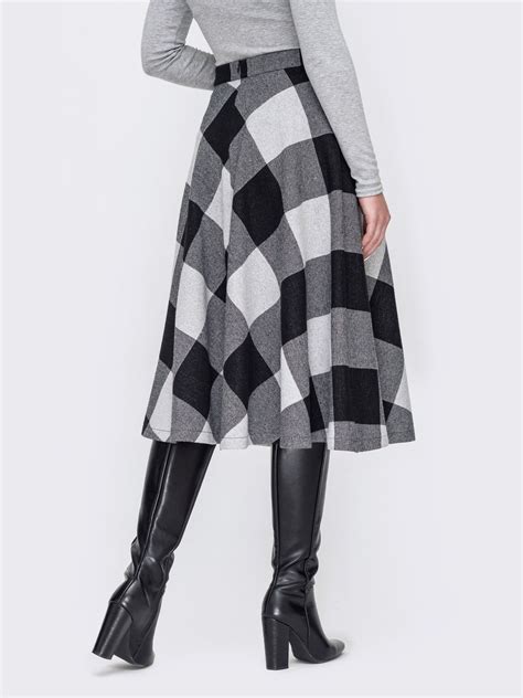 Checkered Skirt For Womens Black White Wool Classic Below The Etsy