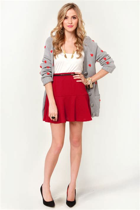 Cute Flared Skirt Red Skirt Mini Skirt 3100