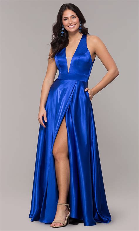 Royal Blue Long Satin Formal Dress With Pockets