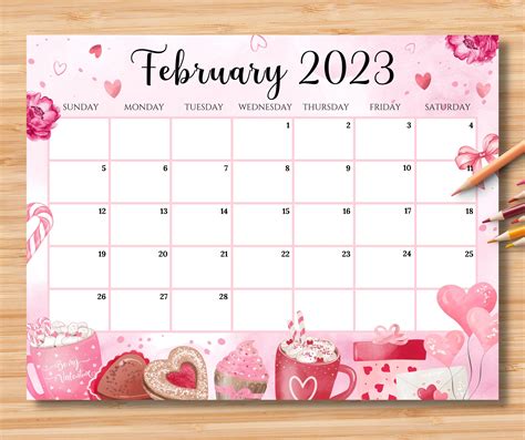 Editable February 2023 Calendar Happy Valentine With Sweet Etsy Valentine Calendar Happy