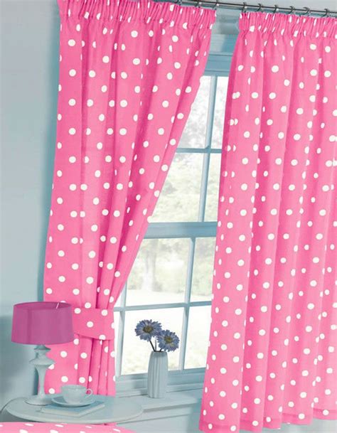 Bright Pink And White Polka Dot Curtains With Pencil Pleat Headings