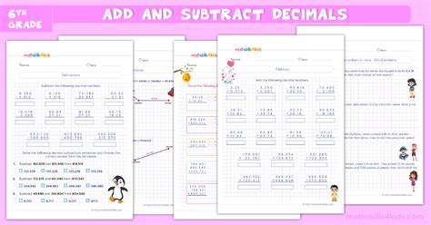 Adding And Subtracting Decimals Worksheets Pdf For 6th