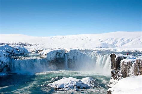 Frozen Godafoss Waterfall During Cold Icelandic February