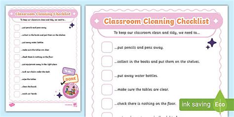Printable Classroom Cleaning Checklist Display Poster