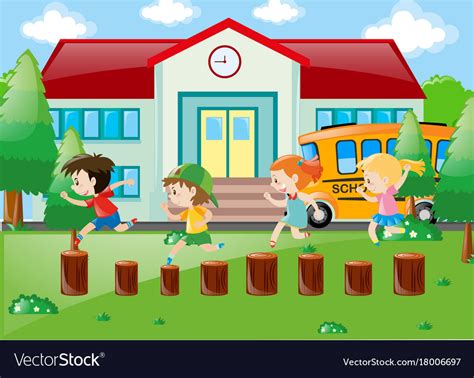 Students Playing In School Yard Royalty Free Vector Image