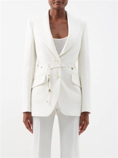 White Embellished Belt Twill Suit Blazer Stella Mccartney