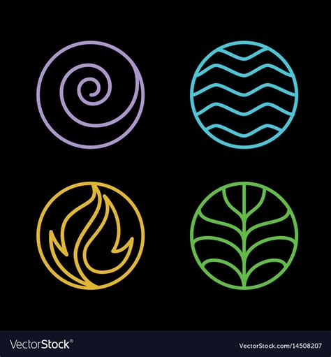 Nature 4 Elements Circle Line Logo Sign Water Fire Earth Air On