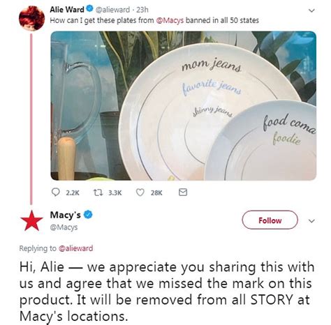 Macys Removes Plates Labelled With Mom Jeans Portion Size After