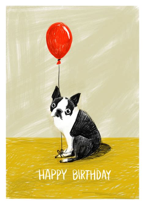 Greeting Card Boston Terrier Happy Birthday Happy Birthday