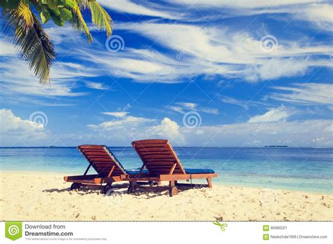 Two Beach Chairs On The Tropical Vacation Stock Image Image Of Straw