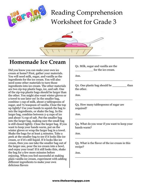 Reading Comprehension Worksheets Third Grade Elementary Reading