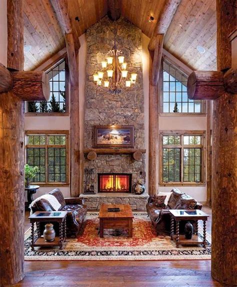 60 Favourite Log Cabin Homes Fireplace Design Ideas