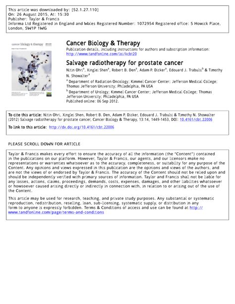 Pdf Salvage Radiotherapy For Prostate Cancer