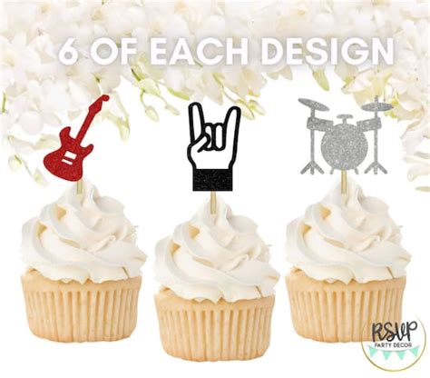 18 Pcs Rock Cupcake Toppers Music Party Decorations Rock Star Cupcake