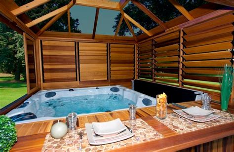 For enjoying the winter, certainly, you can apply the glass bigger than the board as a wall. Outdoor Hot Tub Privacy Ideas | Pool Design Ideas