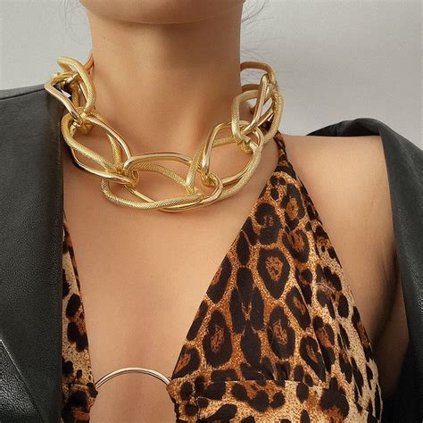 Visisap Exaggerated Hip Hop Smooth Frosted Necklace For Women Metal Thick Chain Wild Punk Party