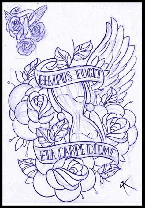 Hourglass And Roses Tattoo Design By Thirteen7s On Deviantart