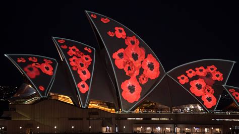 Poppies Projected On The Sydney Opera House Sails To Mark Remembrance