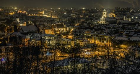 Vilnius Old Town Panorama At Night Stock Image Colourbox
