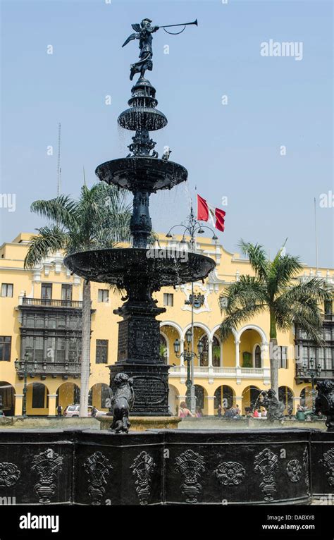 Municipal Palace Of Lima And Fountain Plaza De Armas Lima Peru