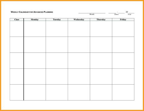 Monday Through Friday Schedule Template Free