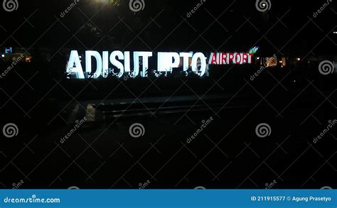 Writing Adi Sucipto Airport In Yogyakarta At Night Editorial