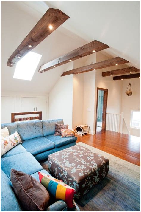 Suspend fixtures from chain or wire rope between the joists. downlights embeded in the beams | Cosy home decor ...