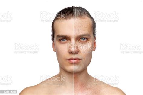 Mans Portrait In Comparison Youth And Maturity Old Age Skin Aging