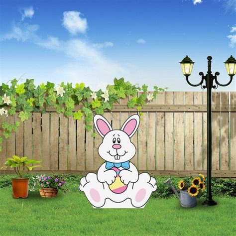 Hand Painted Easter Bunny Yard Art Set Easter Yard Decoration Easter