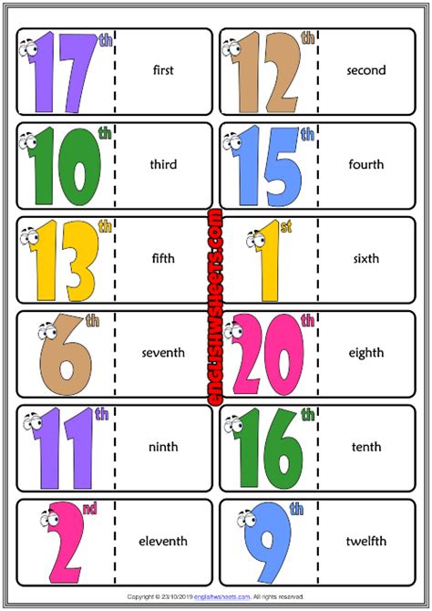 Ordinal Numbers Esl Printable Dominoes Game For Kids