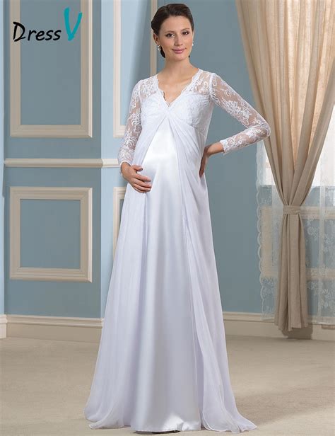 2016 New Feshion White Maternity Wedding Dresses For Pregnant Deep V Neck Lace On Body Empire A
