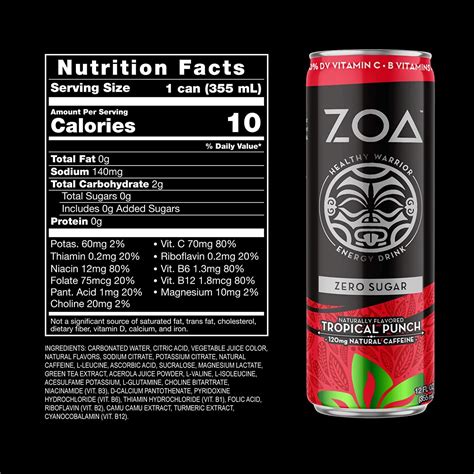 Zoa Sugar Free Energy Drink Tropical Punch 12 Fl Oz Healthy Energy