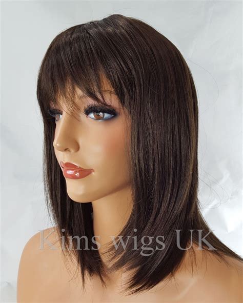 Uk Ladies Dark Brown Razor Cut Shoulder Length Wig Scarlett