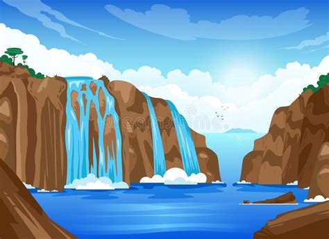 Landscape With A Waterfall Stock Vector Illustration Of Outdoors