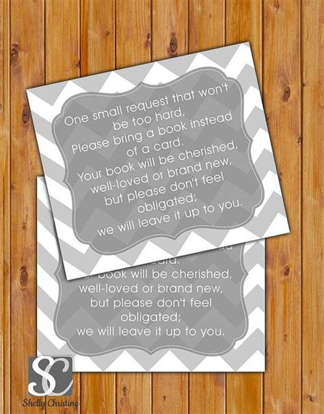 What do you write in a baby book instead of card? In Lieu of card, Book Baby Shower Invitation Inserts Instead of a card Grey Chevron Printa ...