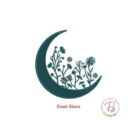 Crescent Moon With Flowers Machine Embroidery Design Floral Etsy In