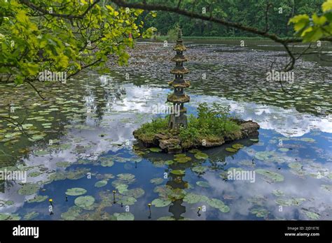 Small Pagoda In The Lake Dennenlohe Castle Park Middle Franconia