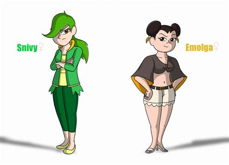 Gijinka Ashs Snivy And Iriss Emolga By Toonstarterz On Deviantart