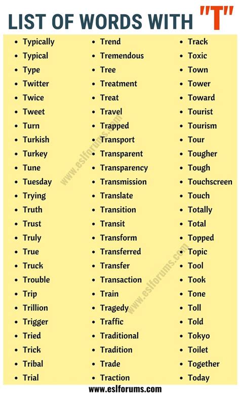Words That Start With T List Of Words That Start With T In