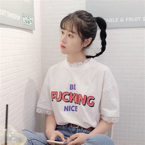 Yougeman Women Summer T Shirt 2018 Fashion Blusas Korean Ulzzang Harajuku Letter Print Lace