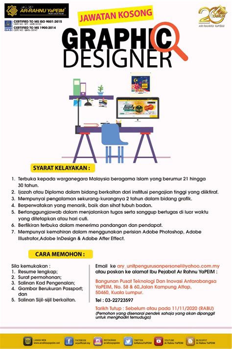 Klik pautan iklan jawatan di bawah dan rujuk maklumat permohonan, syarat dan tarikh tutup permohonan. JAWATAN KOSONG | GRAFIK DESIGNER Ar Rahnu YaPEIM | Arrahnu ...
