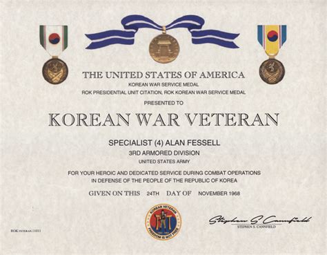 Korean War Veteran Certificate