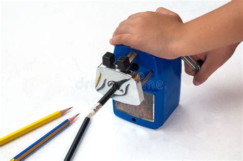 A Boy Is Sharpening His Pencil Stock Photo Image Of Office Closeup