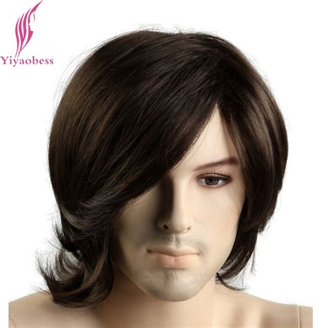 Yiyaobess 12inch Little Wavy Short Dark Brown Mens Wigs Heat Resistant